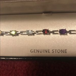 Sterling Silver gem stone bracelet! Peridot Ruby Amethyst Aquamarine Topaz